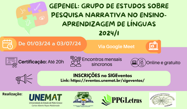 GEPENEL: Grupo de Estudos sobre Pesquisa Narrativa no Ensino-aprendizagem de Línguas - 2024/1
